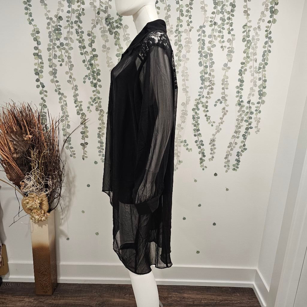 City Chic Black Lace Yoke Sheer High Low Blouse Sz XXL - Picture 5 of 10